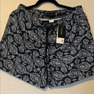 Piombo Blue and White Paisley Men’s Swim Shorts
